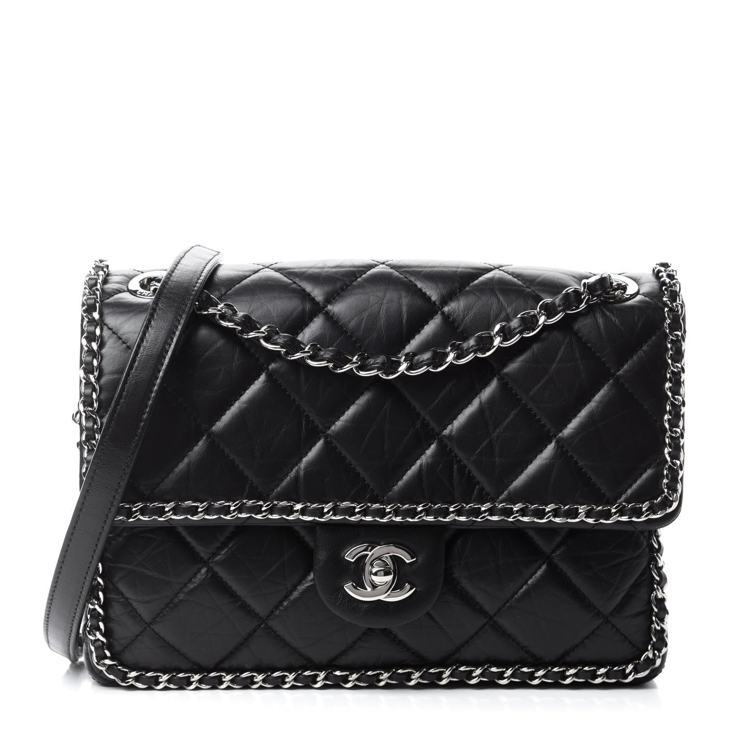 Chanel Crumpled Calfskin Medium Chain All Over Flap Black 1 of 11