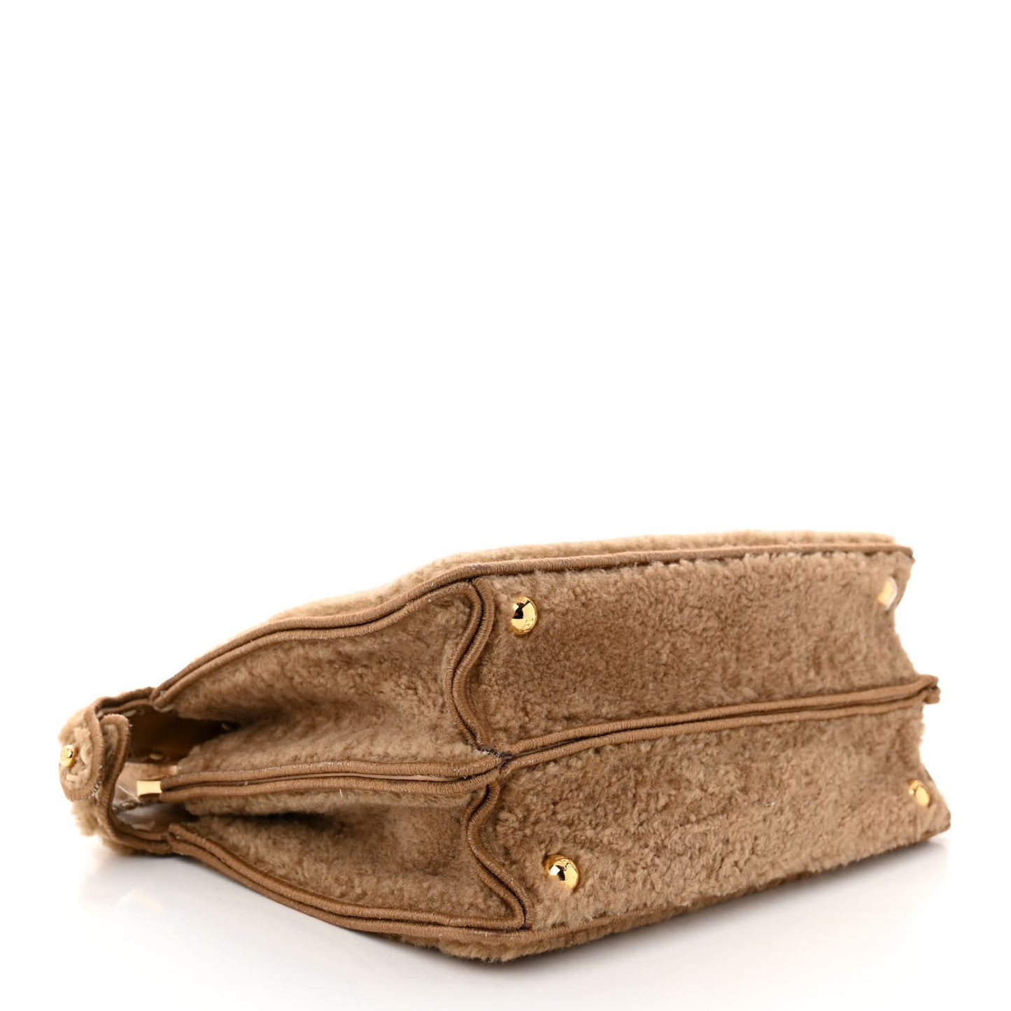 Curly Shearling Shiny Nappa Small Peekaboo I SEE U Satchel Camel
