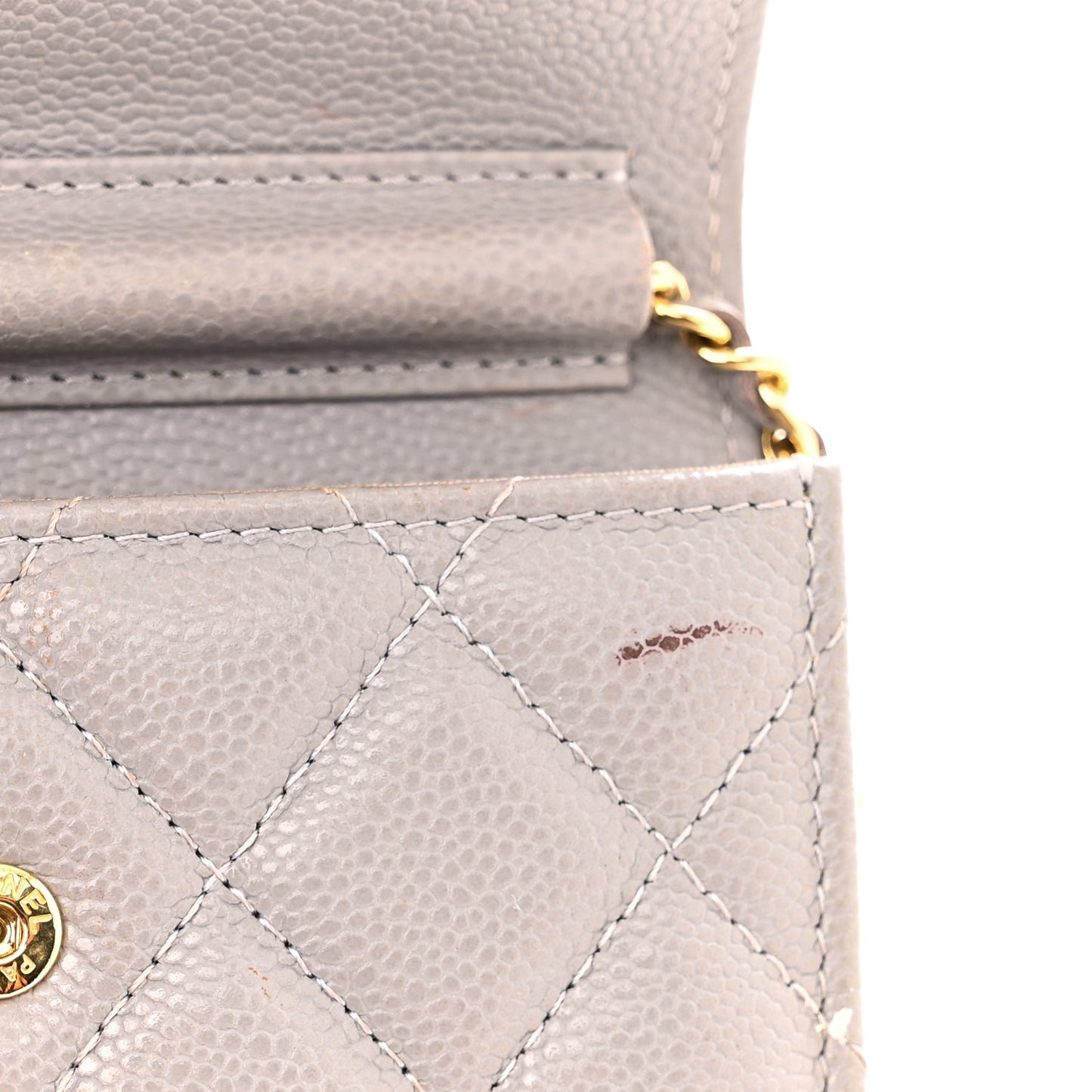 Caviar Quilted Miss Coco Clutch With Chain Grey