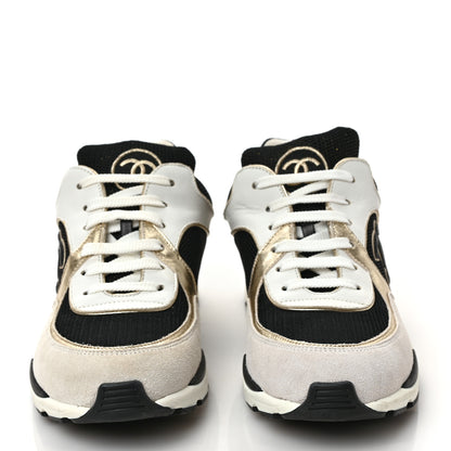 Chanel Mesh Suede Calfskin Womens CC Sneakers 39 White Black Beige Gold 2 of 8