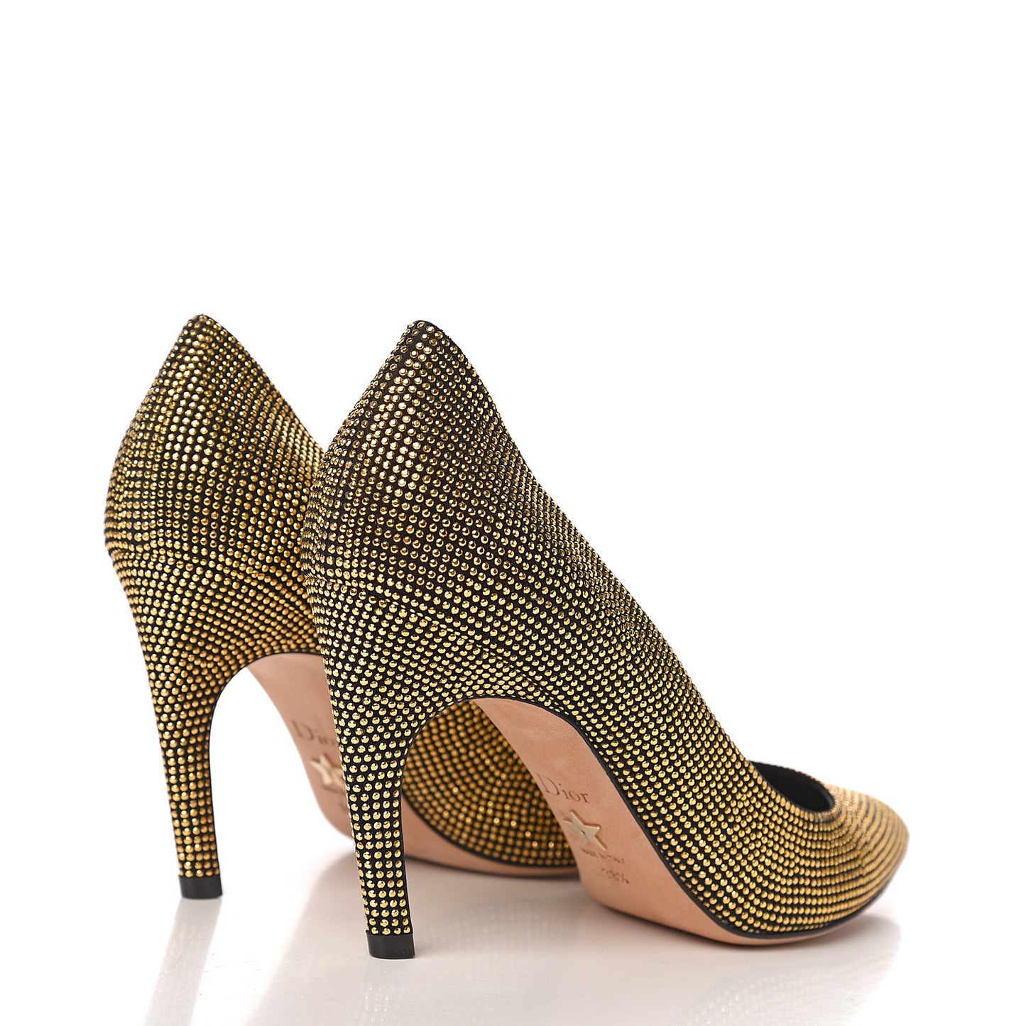 Calfskin Studded Pumps 38.5 Black Gold