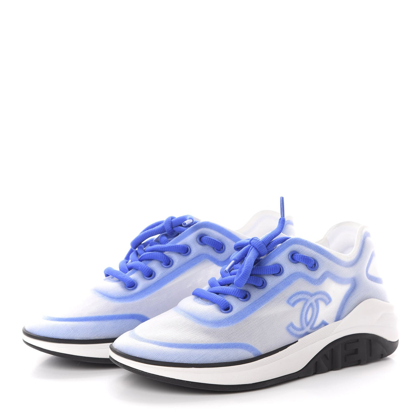 Calfskin Mesh Lyrca Womens Logo Sneakers 36.5 White Blue