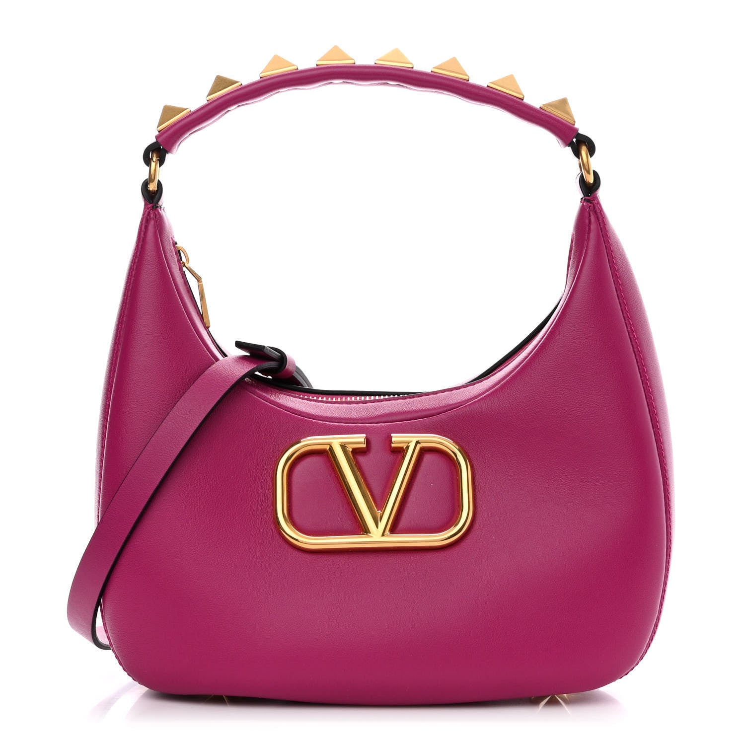 Valentino Garavani Calfskin Stud Sign Zip Hobo Rose Violet 1 of 10