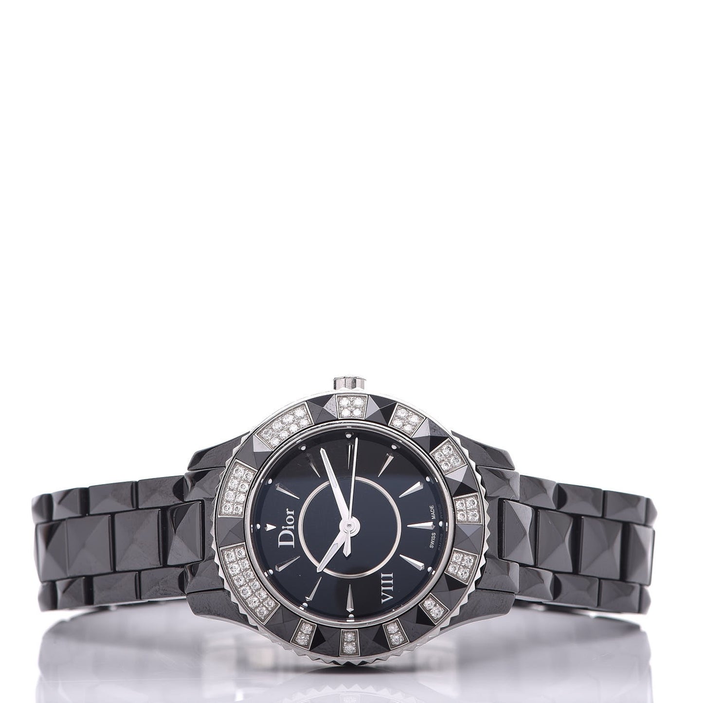 Stainless Steel Ceramic Diamond 38mm Dior VIII Quartz Watch Black