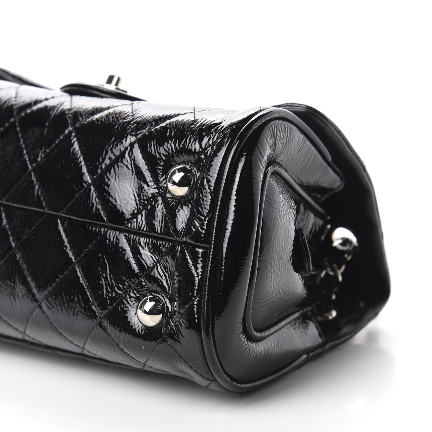 Distressed Patent Quilted Single Flap Bag Black
