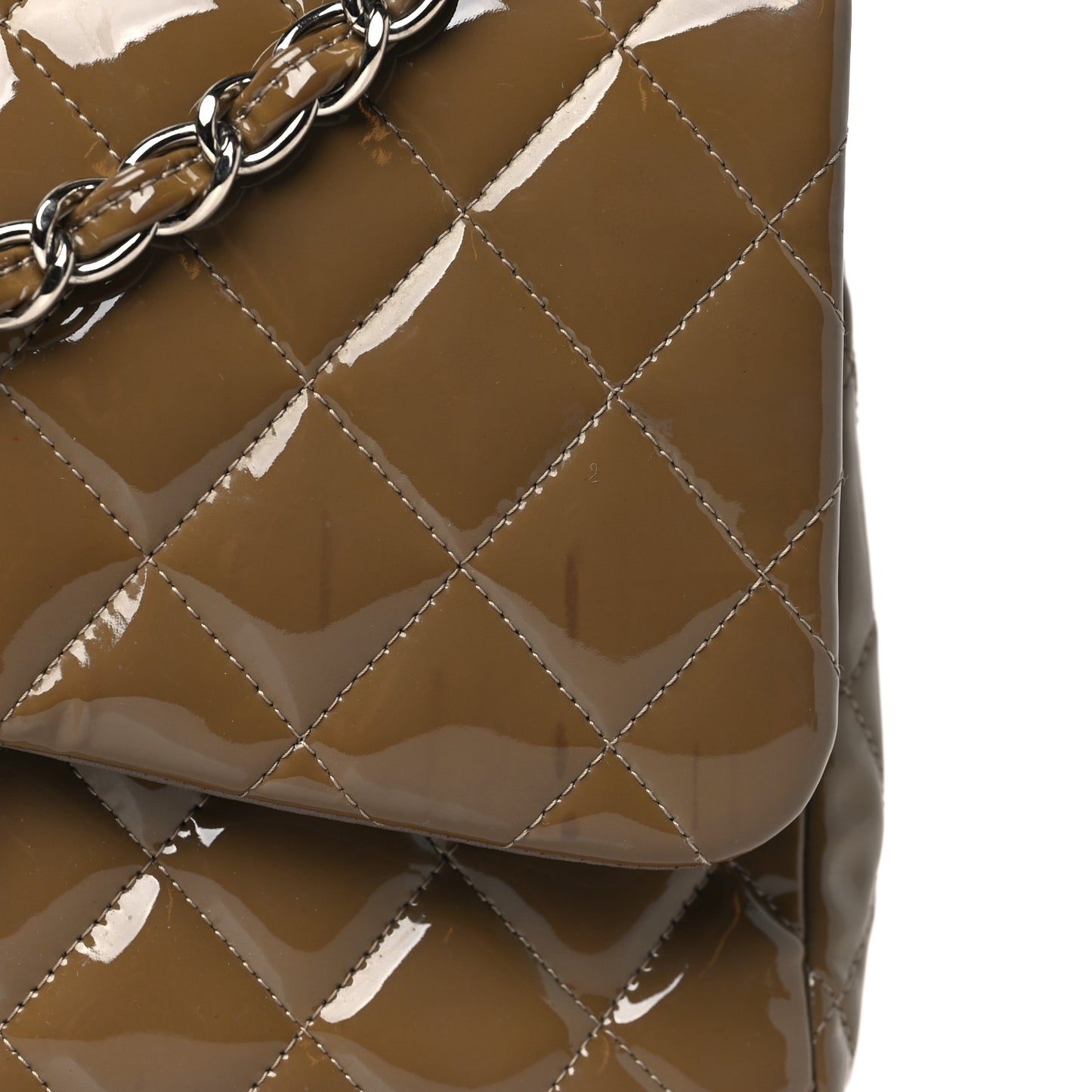 Patent Calfskin Quilted Jumbo Double Flap Grey