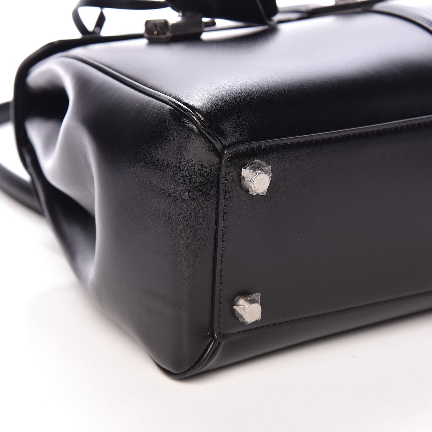 Satinated Calfskin Medium 16 Top Handle Bag Black