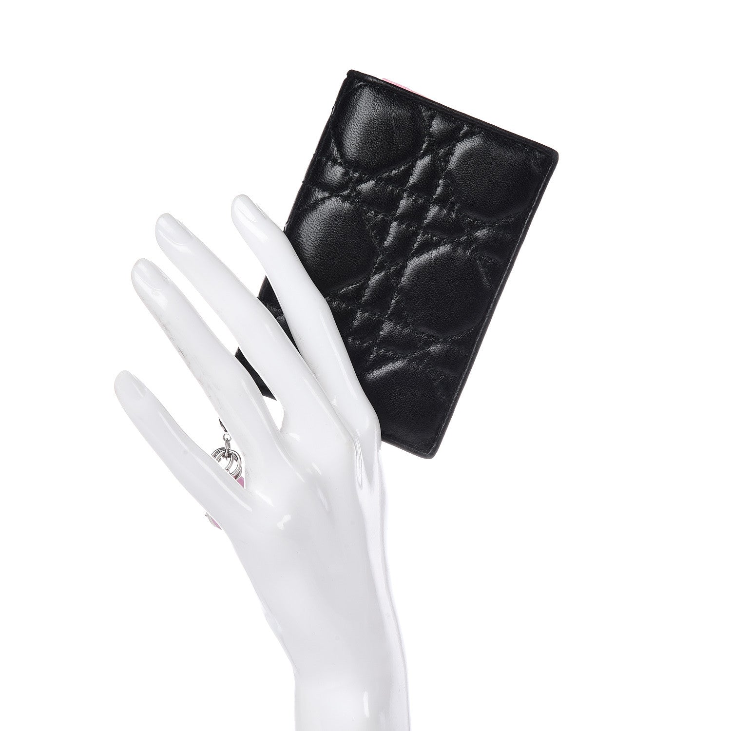 Christian Dior Lambskin Cannage Bi-Color Small Lady Dior Flap Card Holder Black Pink 2 of 10