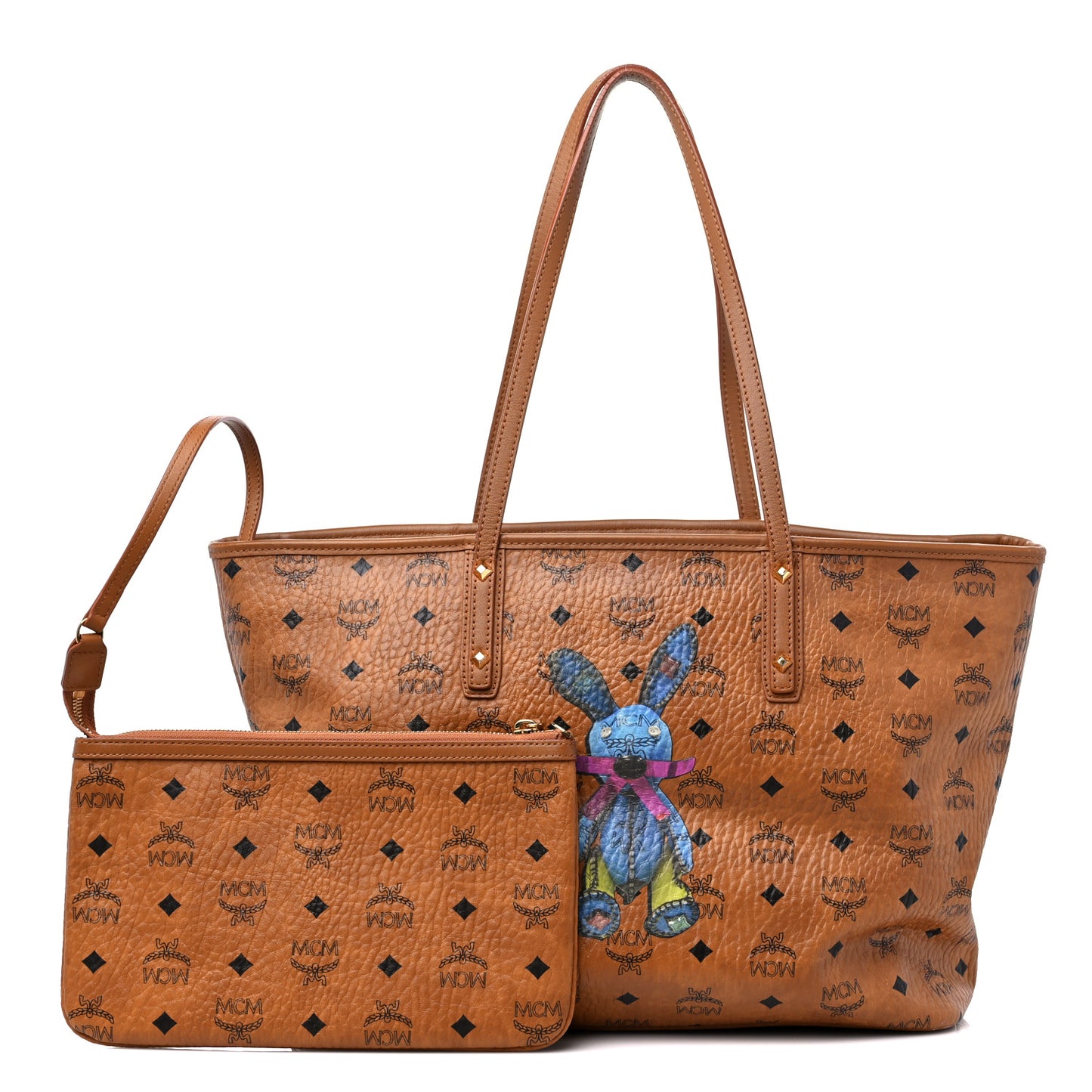 Visetos Medium Rabbit Top Zip Shopper Tote Cognac