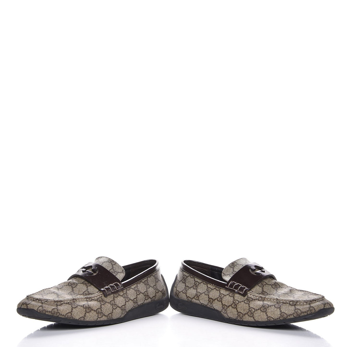 GG Plus Monogram Calfskin Mens Loafers 9.5 Beige Ebony Brown