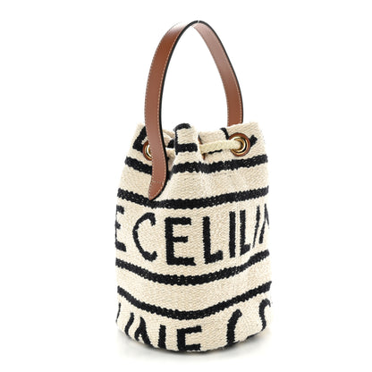 Celine Canvas Drawstring Logo Bucket Bag White Black 3 of 9