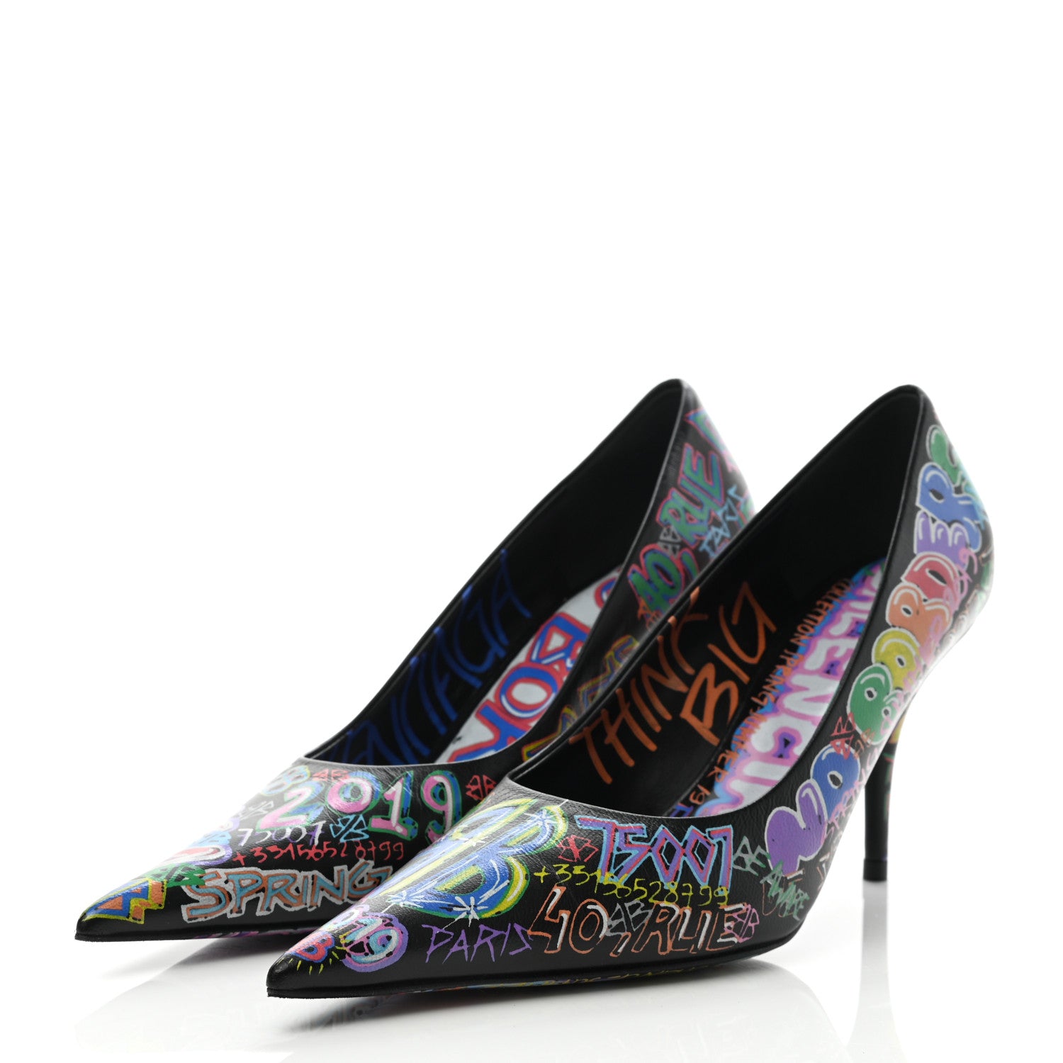 Balenciaga Chevre Classic Graffiti Knife Pointed 80mm Pumps 37 Black Multicolor 3 of 8