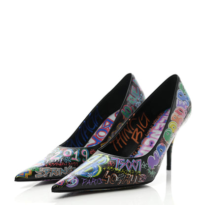Balenciaga Chevre Classic Graffiti Knife Pointed 80mm Pumps 37 Black Multicolor 3 of 8