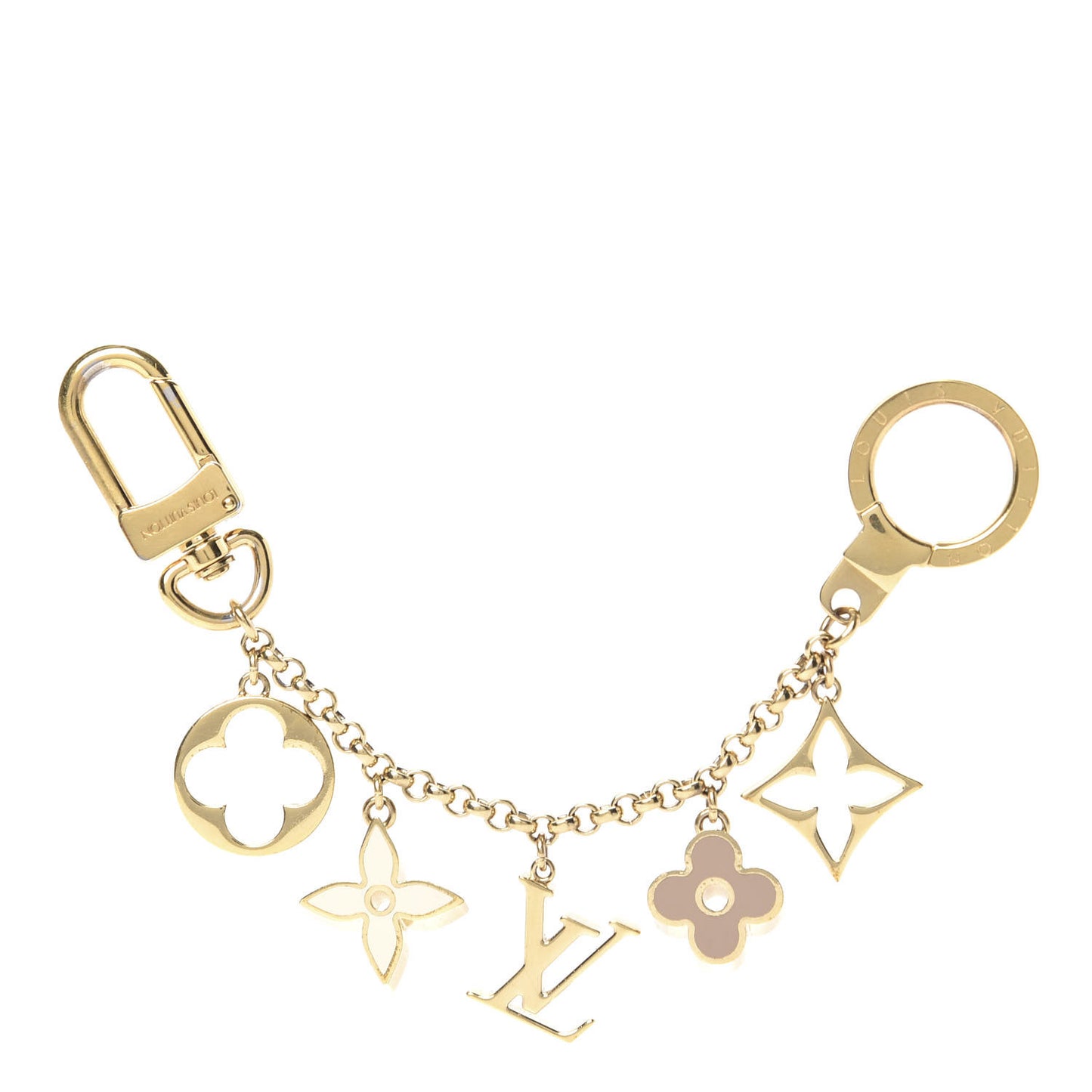 Brass Enamel Fleur De Monogram Bag Charm Chain Gold