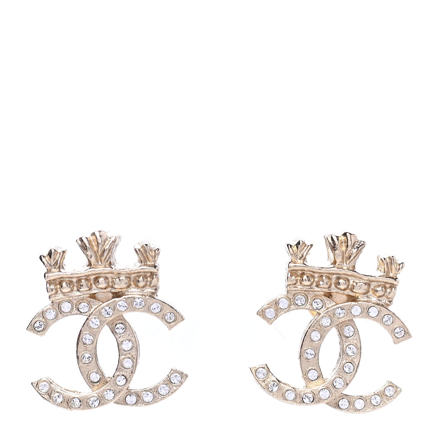 Chanel Crystal CC Crown Earrings Gold 1 of 4