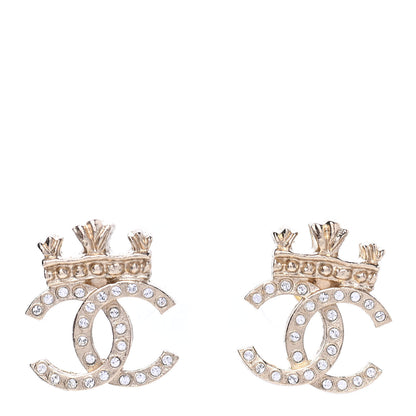 Chanel Crystal CC Crown Earrings Gold 1 of 4