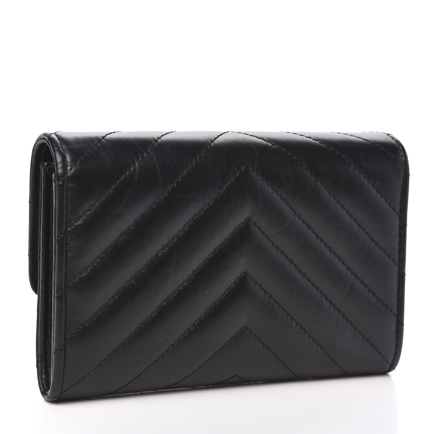 Aged Calfskin Chevron Quilted Reissue Medium Flap Wallet So Black