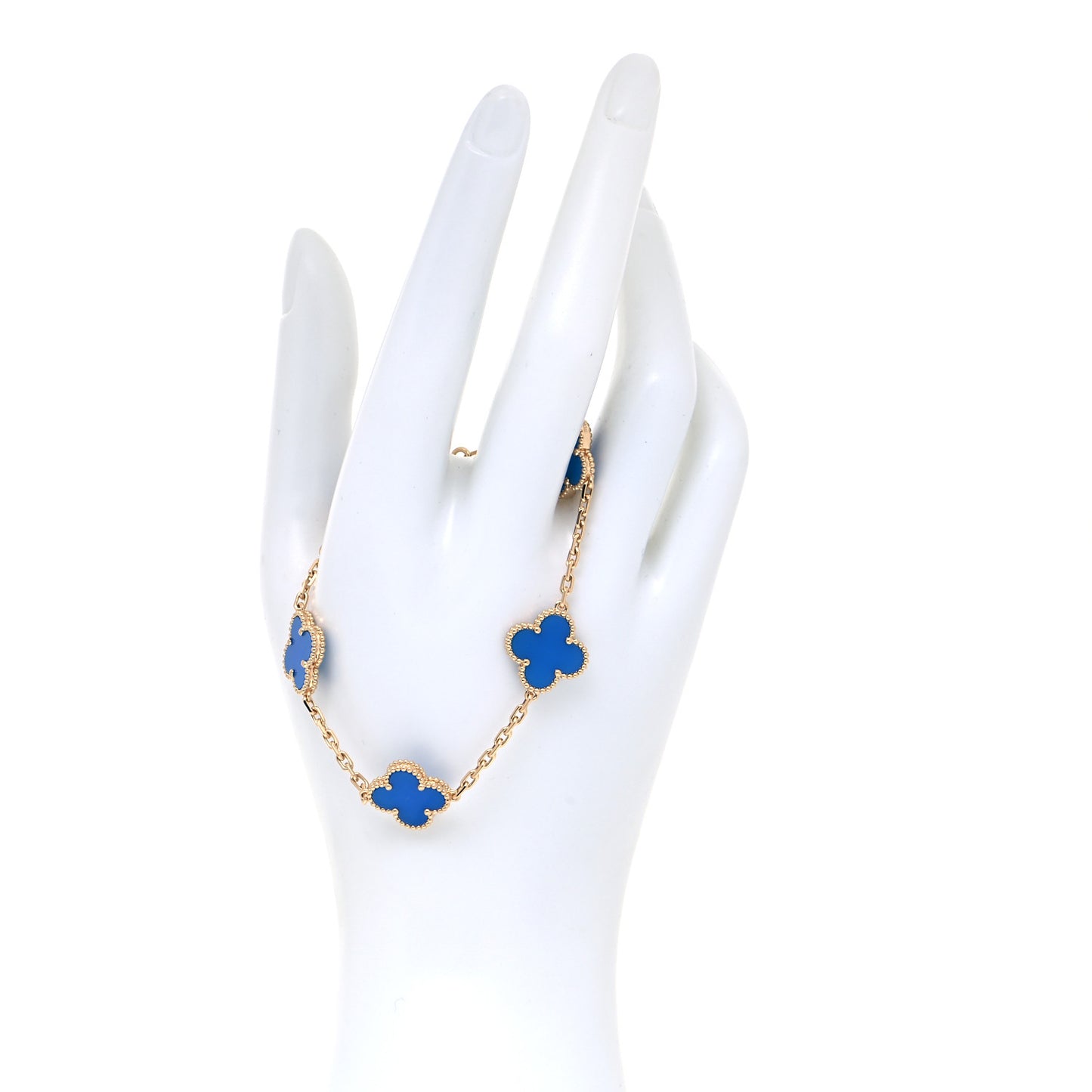 18K Yellow Gold Blue Agate 5 Motifs Vintage Alhambra Bracelet