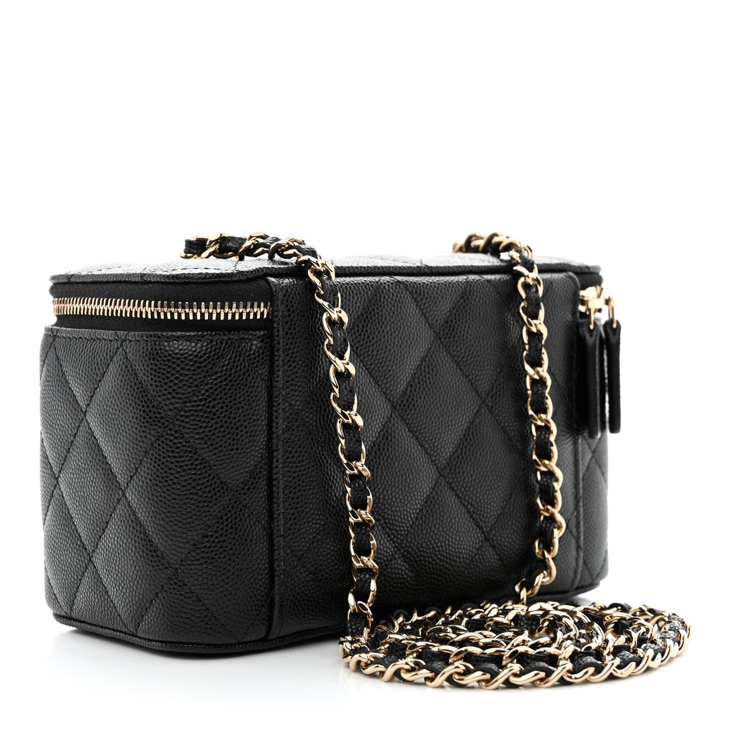 Caviar Quilted Small Vanity Case With Chain Black