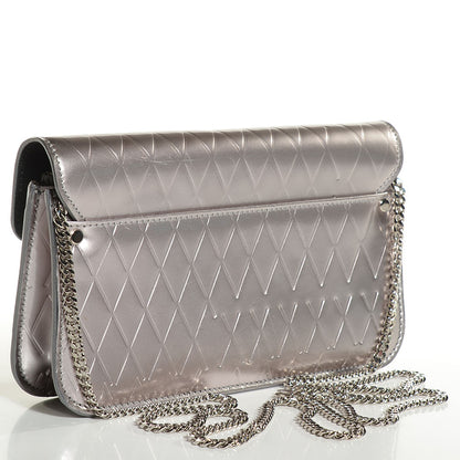 Proenza Schouler Embossed Patent Calfskin Crosshatch PS11 Chain Wallet Silver 3 of 7