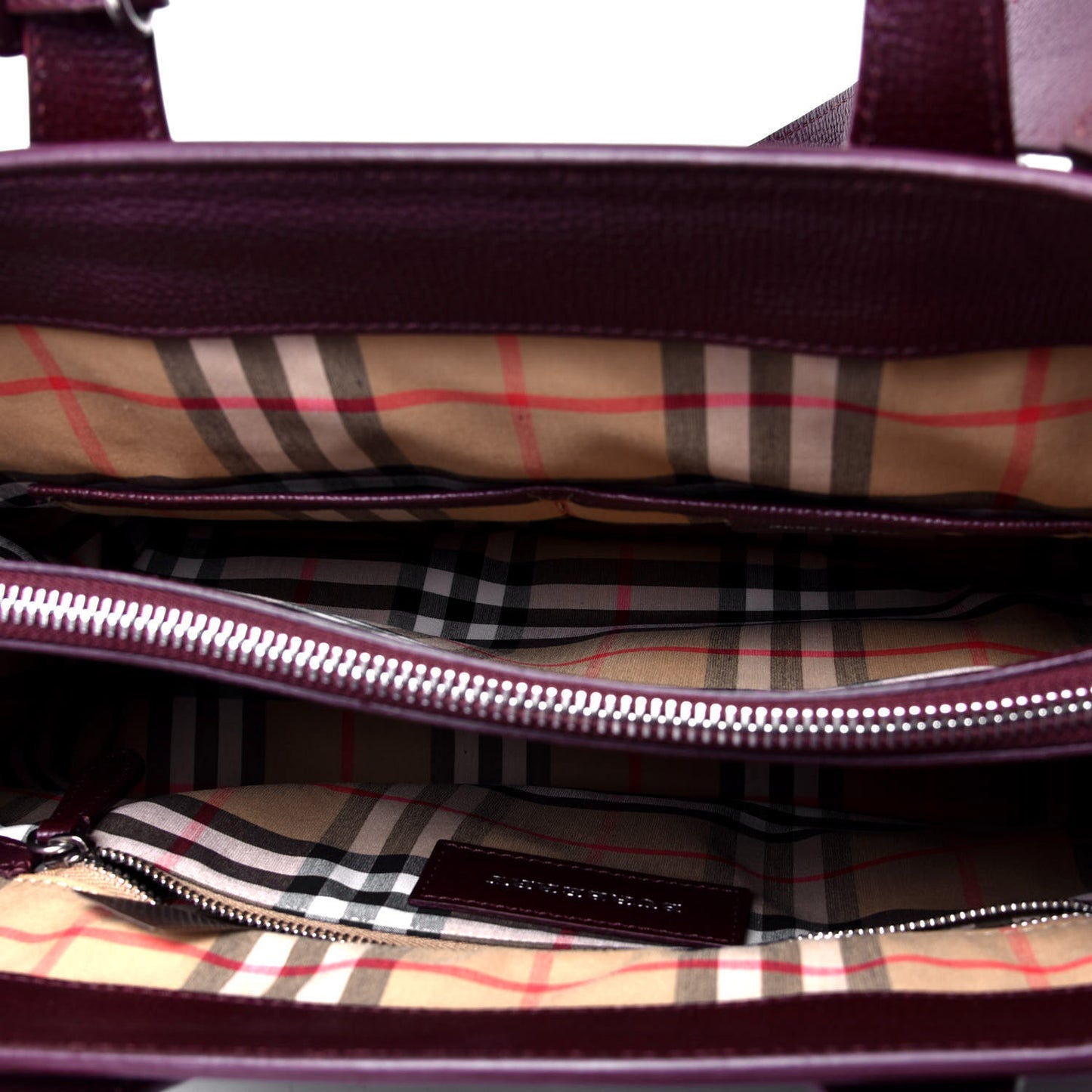 Derby Calfskin House Check Medium Banner Tote Mahogany Red