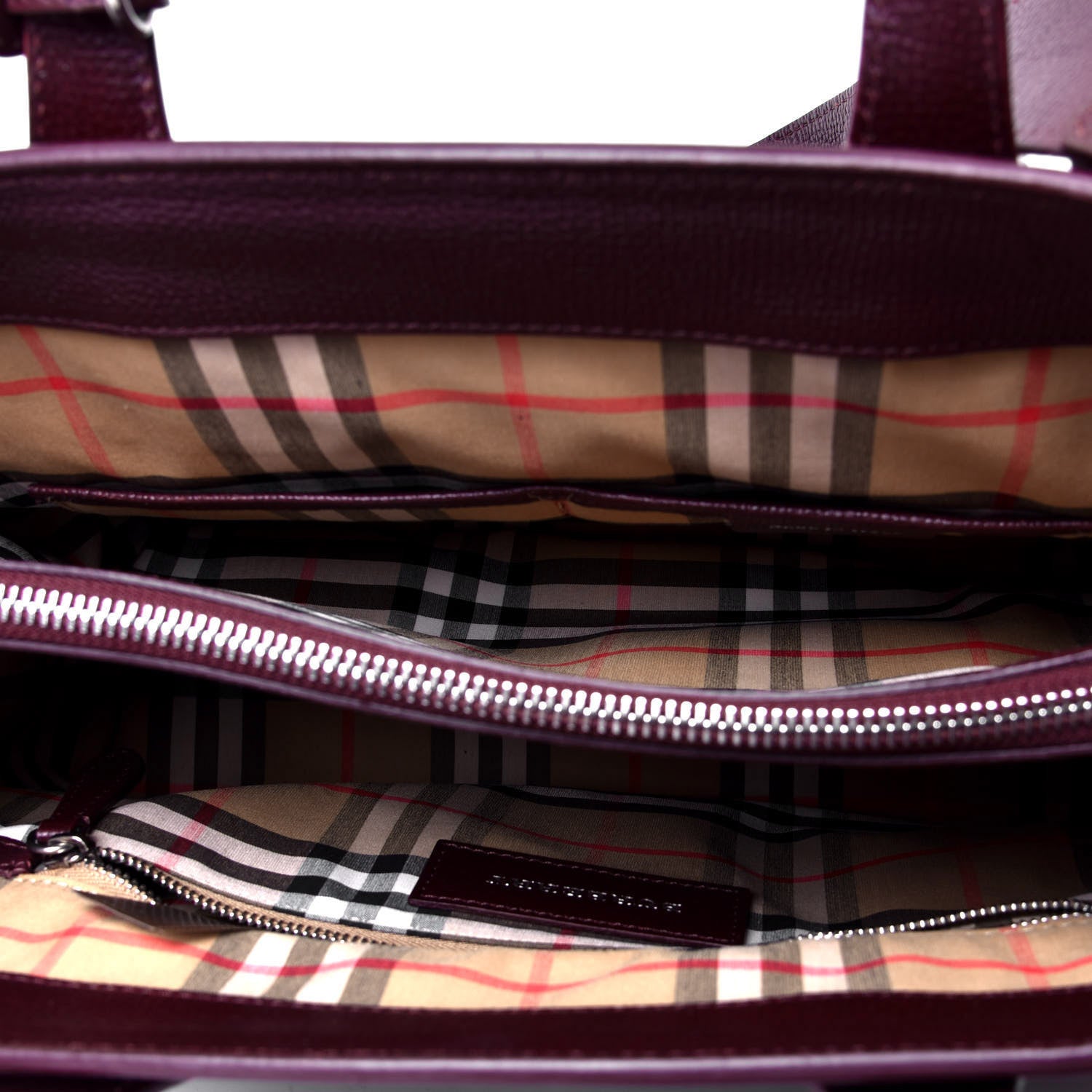 Burberry Derby Calfskin House Check Medium Banner Tote Mahogany Red 4 of 4