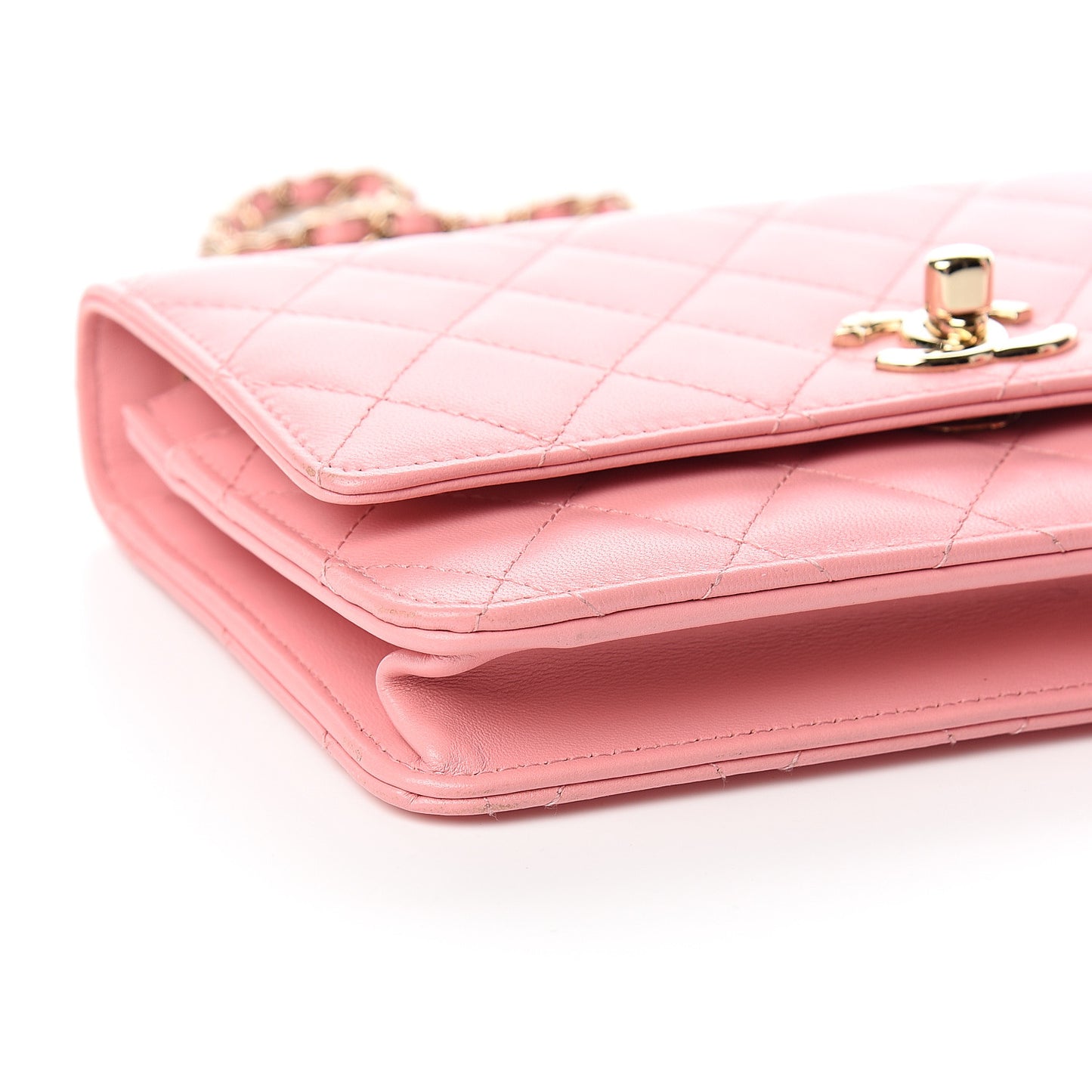 Lambskin Quilted Trendy CC Wallet On Chain WOC Pink
