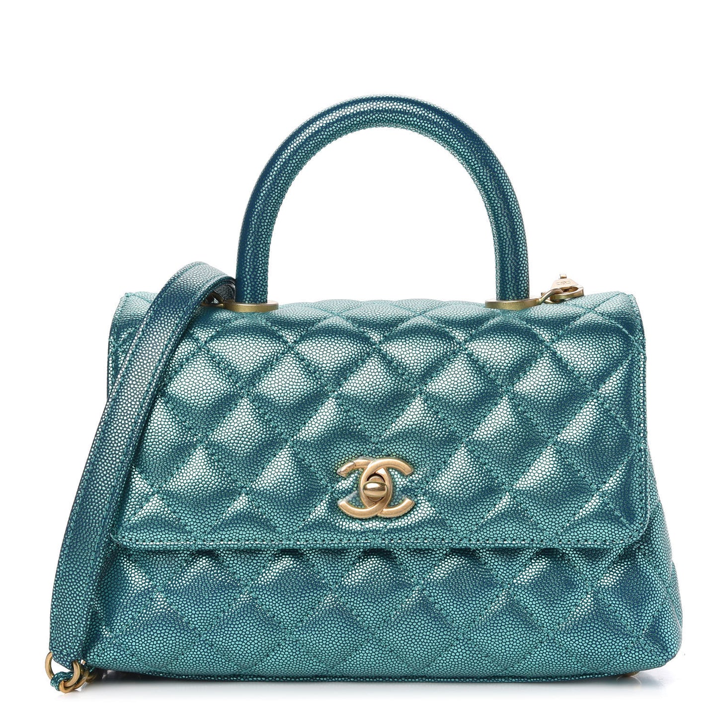 Metallic Caviar Quilted Mini Coco Handle Flap Blue