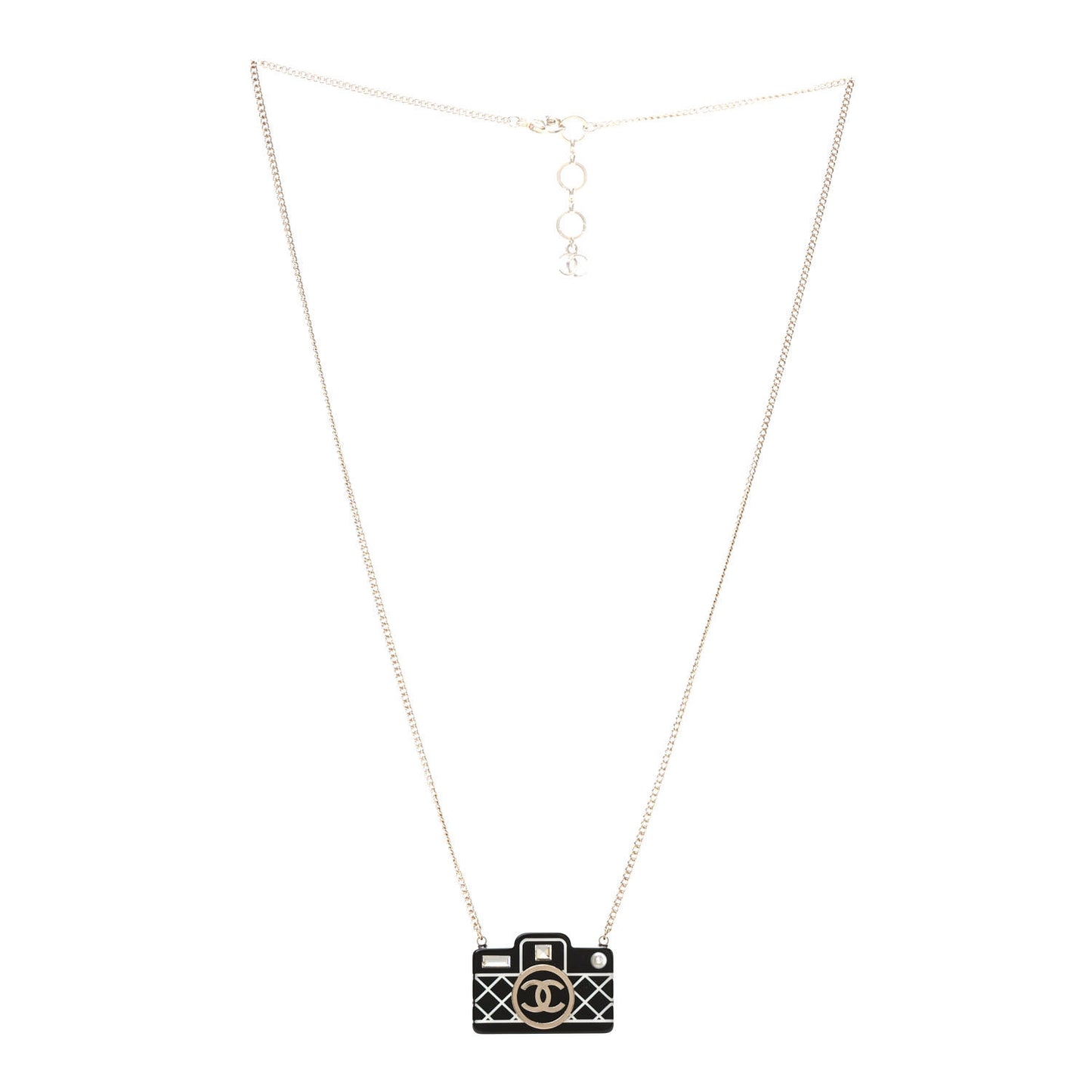Resin Camera CC Necklace Black Gold