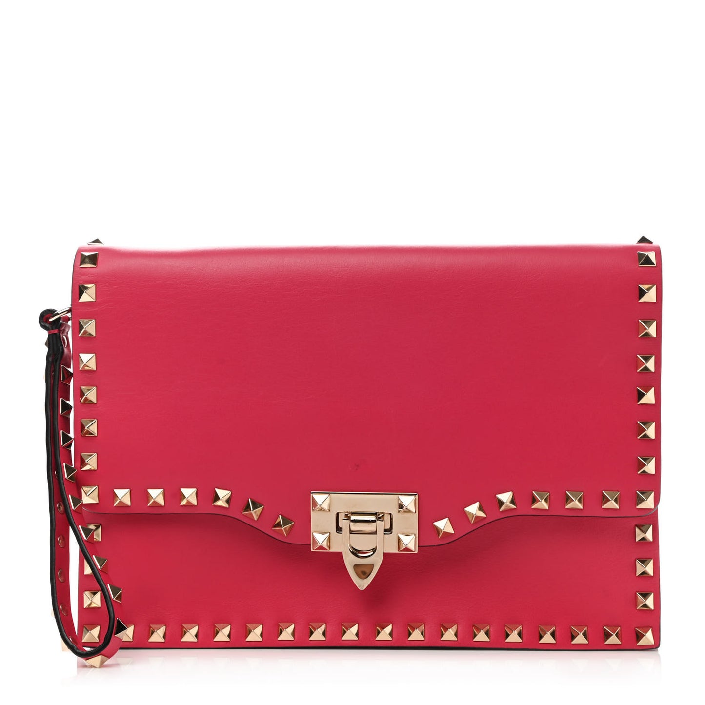Vitello Rockstud Flip Lock Wristlet Clutch Deep Fuxia