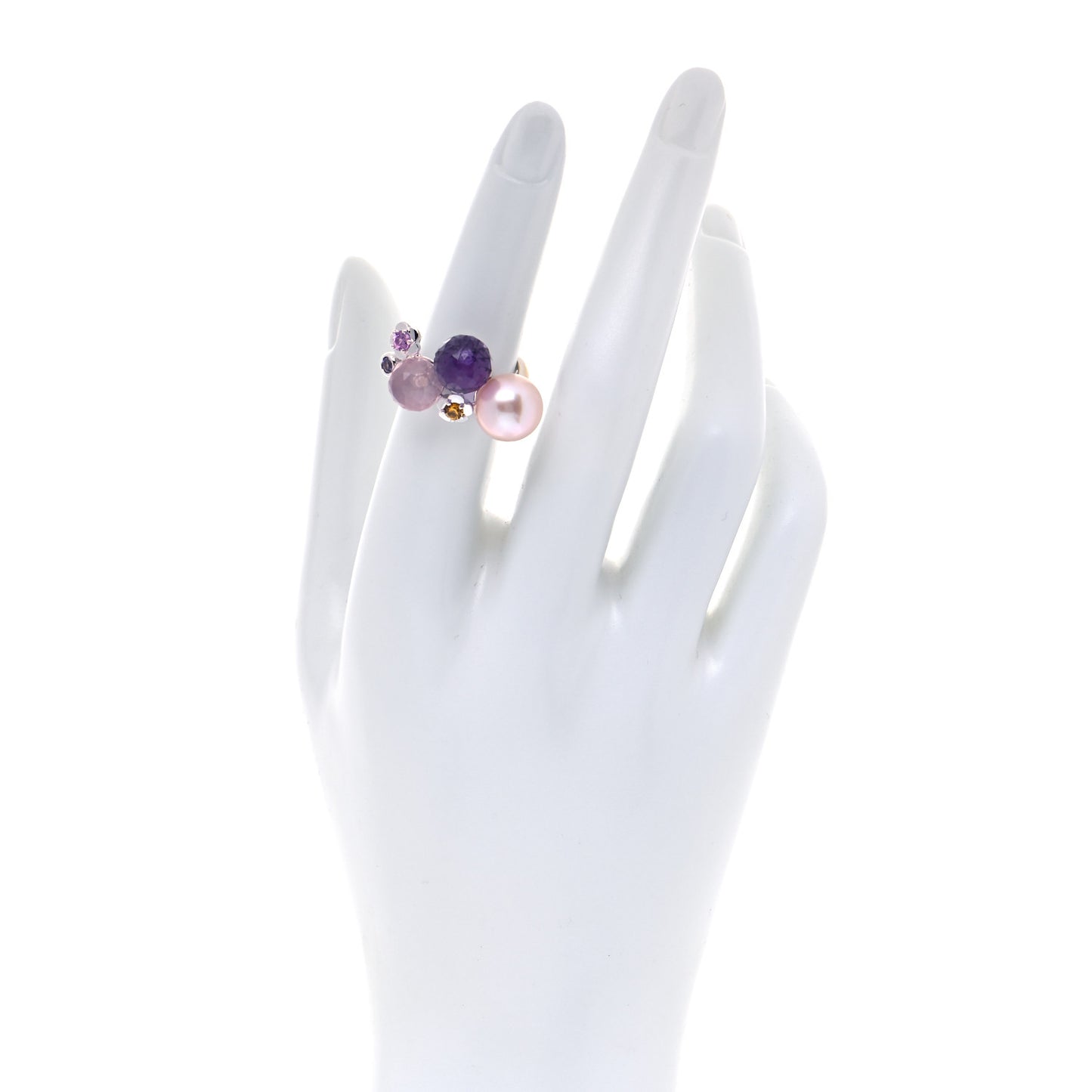 18K White Gold Amethyst Sapphire Pearl Tourmaline Mademoiselle Ring 50 5.25
