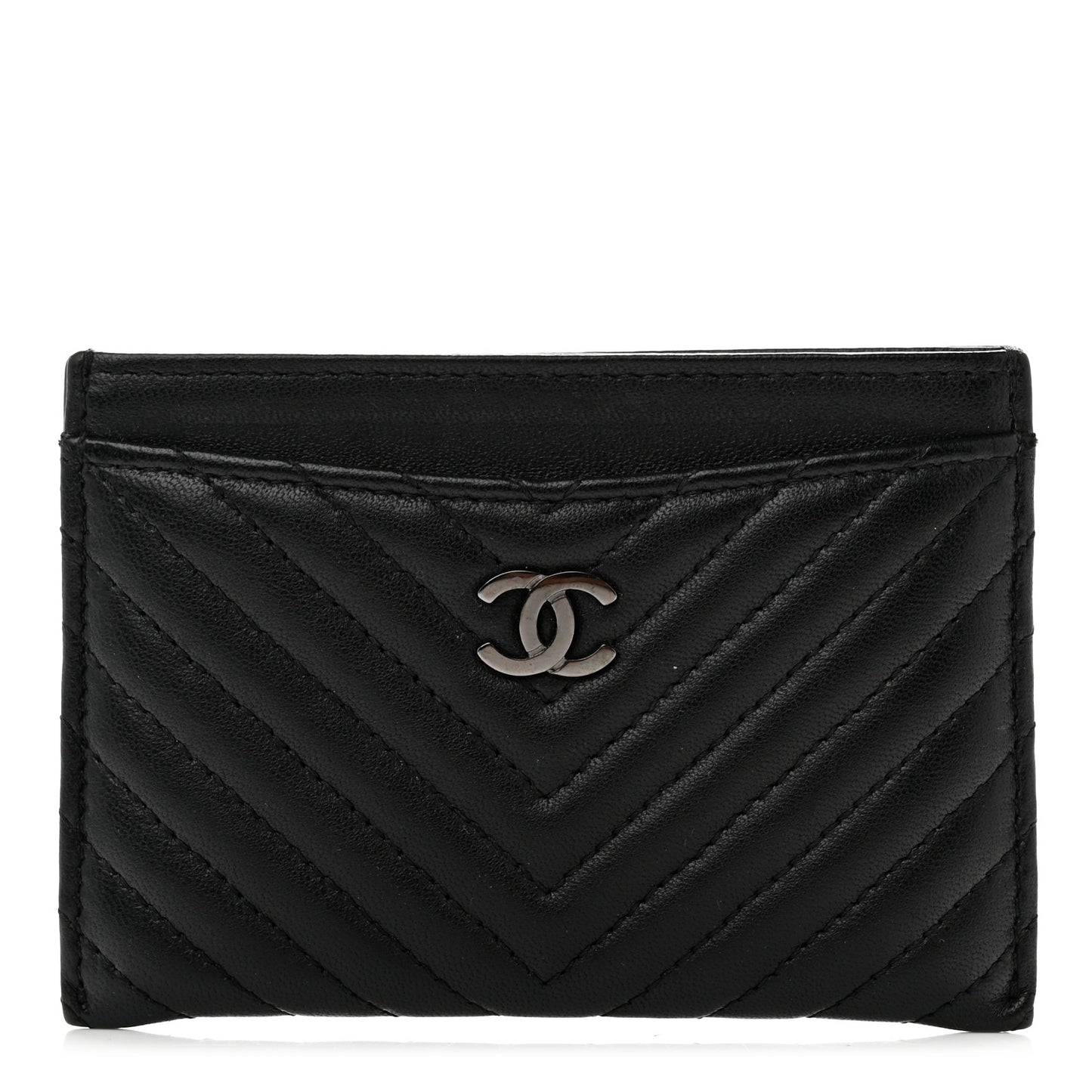 Lambskin Chevron Quilted Card Holder So Black