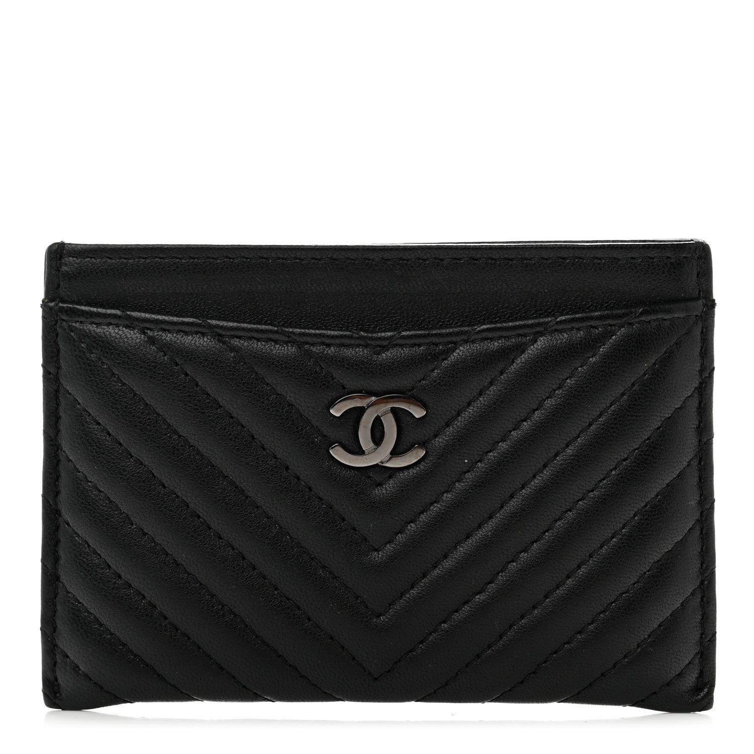Chanel Lambskin Chevron Quilted Card Holder So Black 1 of 8