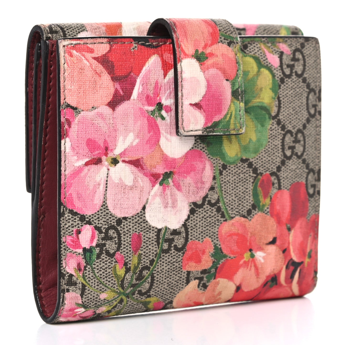 GG Supreme Monogram Blooms French Flap Wallet Beige Multicolor Dry Rose