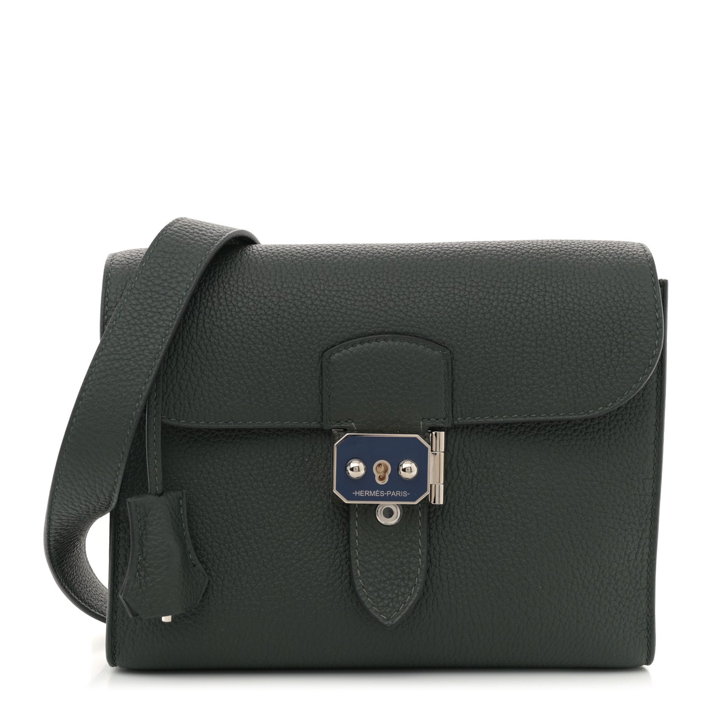 Togo Laque Sac A Depeches 21 Messenger Bag Vert Fonce Bleu Saphir