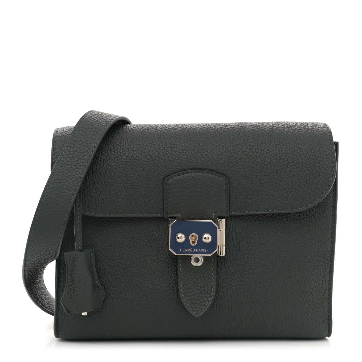 Hermes Togo Laque Sac A Depeches 21 Messenger Bag Vert Fonce Bleu Saphir 1 of 10
