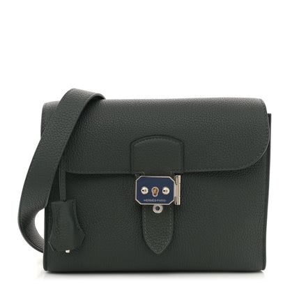 Hermes Togo Laque Sac A Depeches 21 Messenger Bag Vert Fonce Bleu Saphir 1 of 10