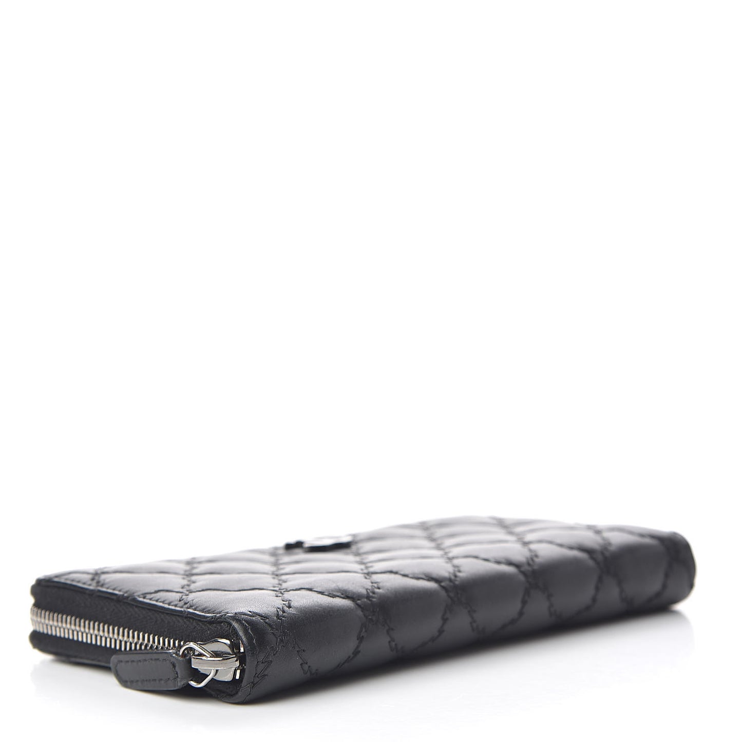 Calfskin Double Stitch Hamptons Zip Around Wallet Black