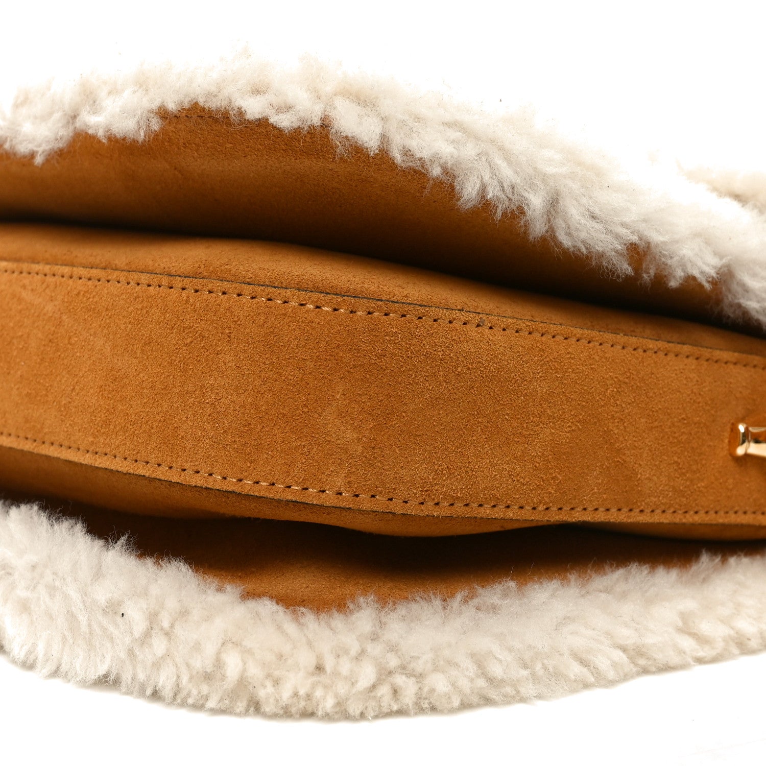 Gucci Suede Shearling Horsebit 1955 Shoulder Bag Honey Beige Milk 10 of 10