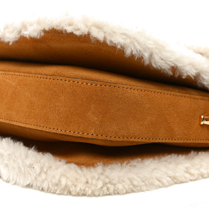 Gucci Suede Shearling Horsebit 1955 Shoulder Bag Honey Beige Milk 10 of 10