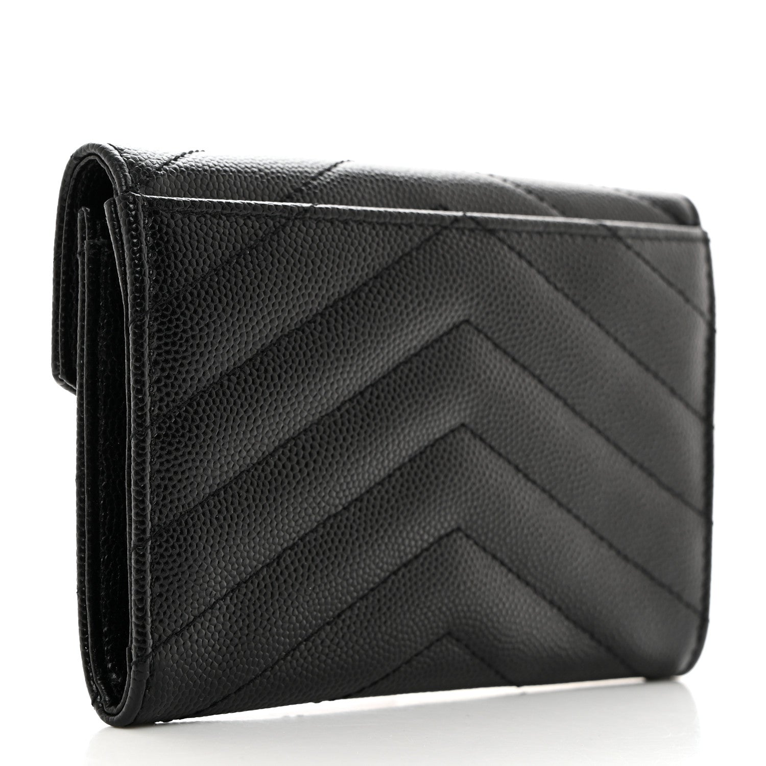 Saint Laurent Grain De Poudre Matelasse Chevron Small Monogram Envelope Wallet Black 3 of 7