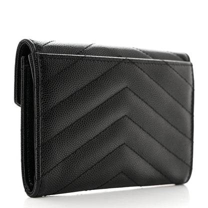 Saint Laurent Grain De Poudre Matelasse Chevron Small Monogram Envelope Wallet Black 3 of 7