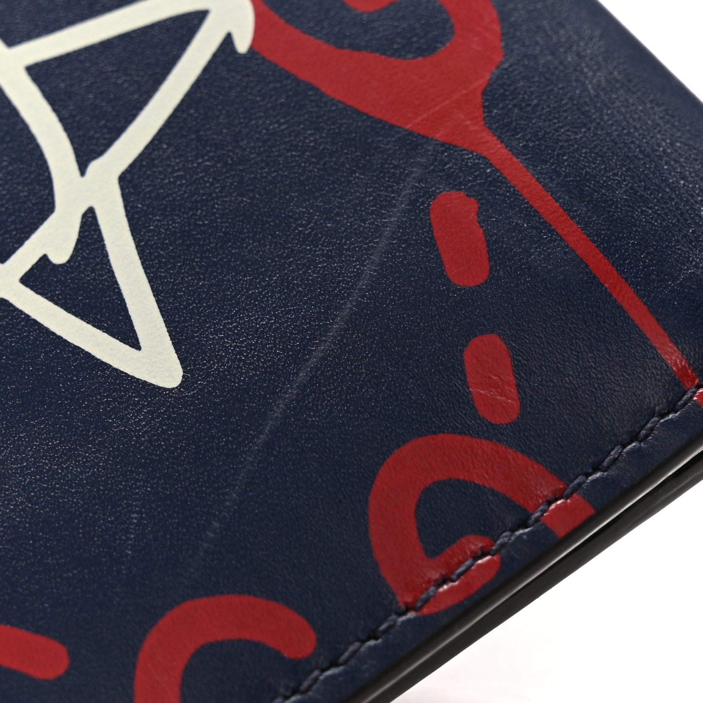 Calfskin GucciGhost Print Bi-Fold Wallet Blue Agata Hibiscus Red