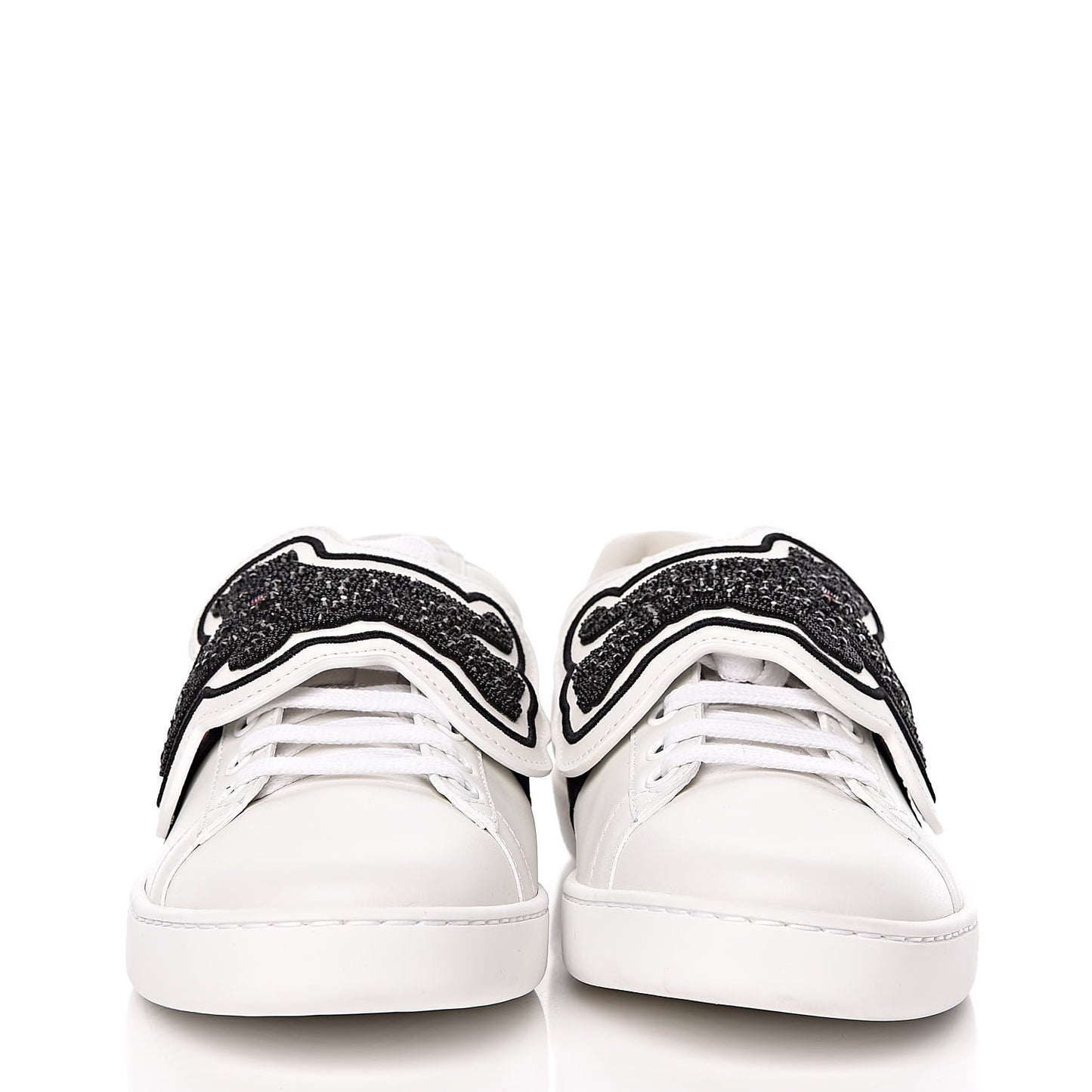 Calfskin Ayers Crystal Panther Embroidered Womens Ace Sneakers 37.5 White