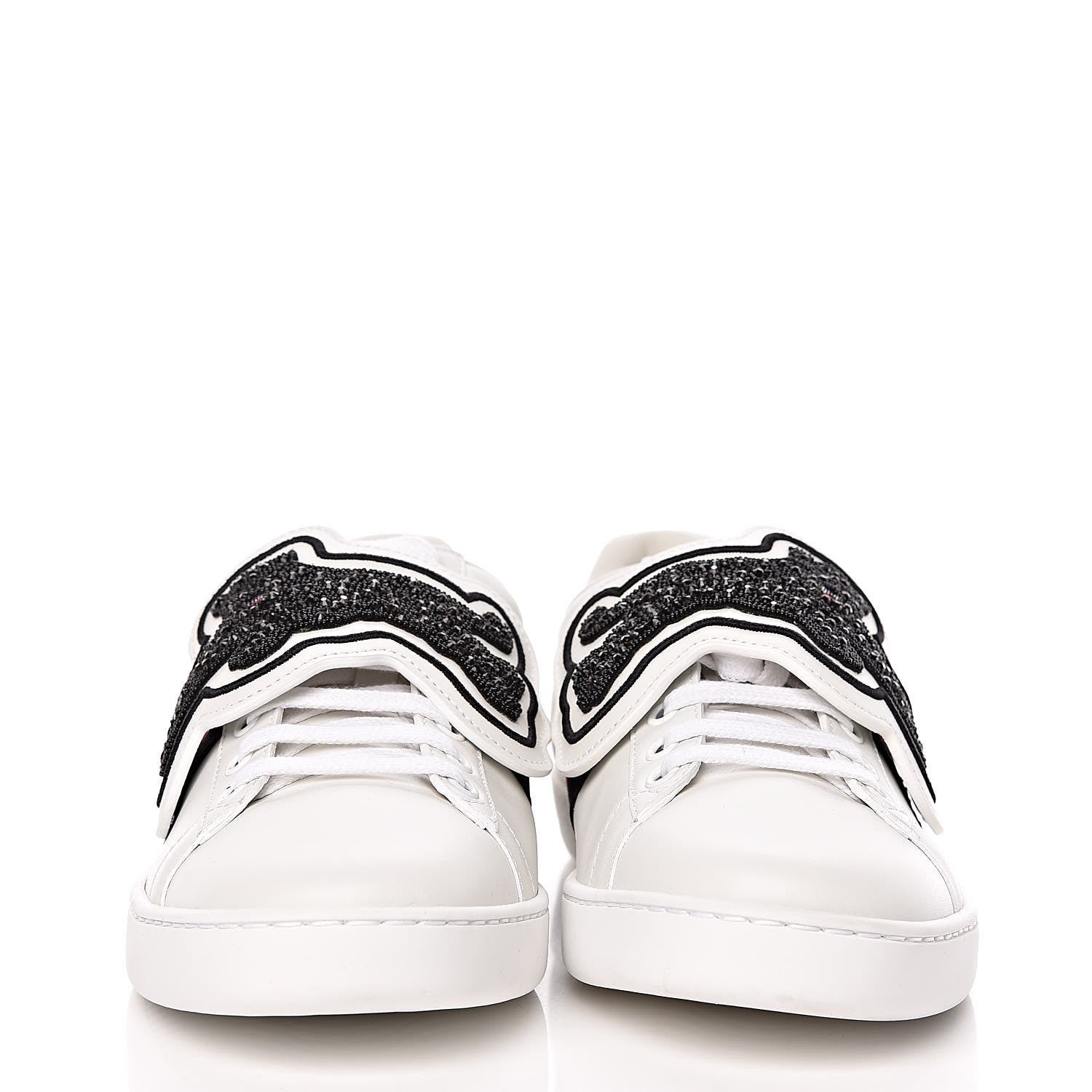 Gucci Calfskin Ayers Crystal Panther Embroidered Womens Ace Sneakers 37.5 White 2 of 10