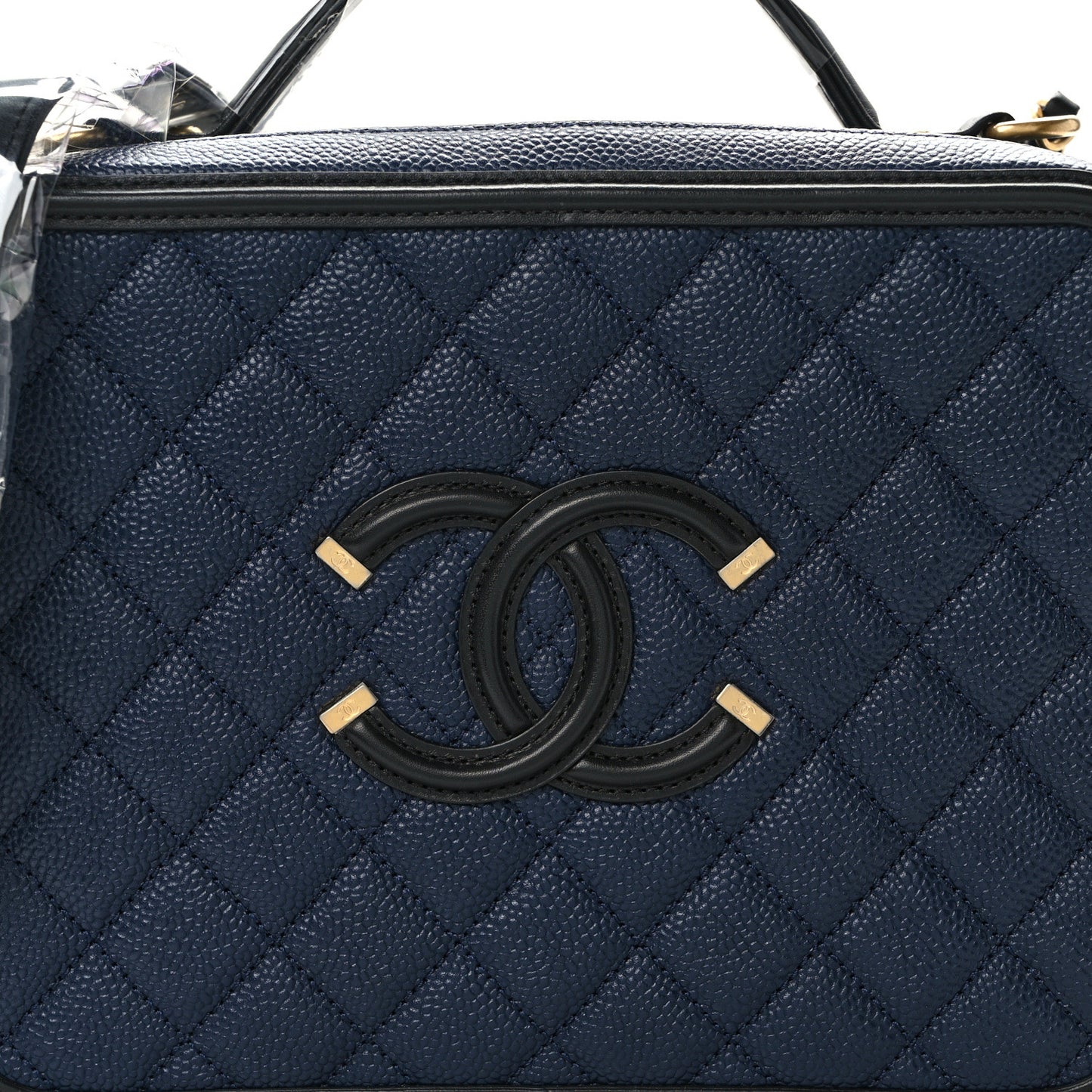 Caviar Quilted Large CC Filigree Vanity Case Navy