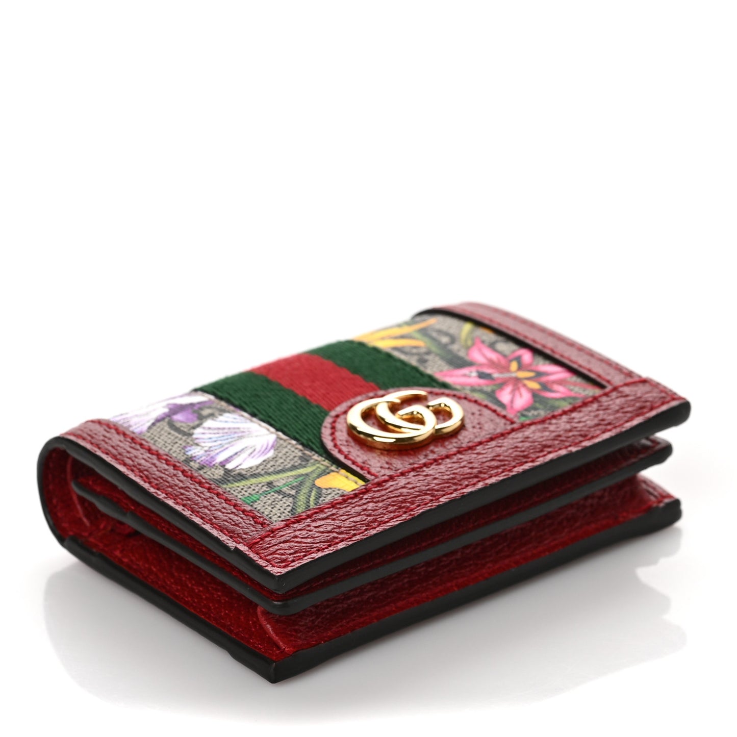 GG Supreme Monogram Flora Web Ophidia Card Case Red