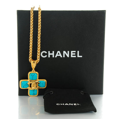 Chanel Cross Necklace Gold Turquoise 5 of 5