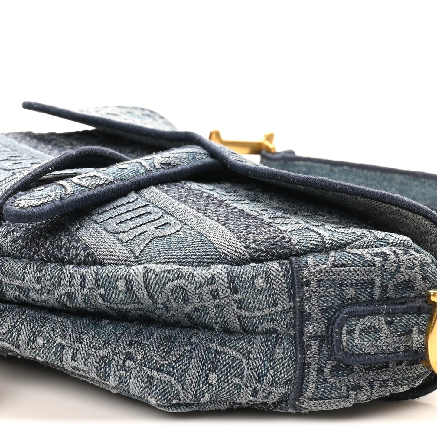 Oblique Embroidered Saddle Bag Denim Blue