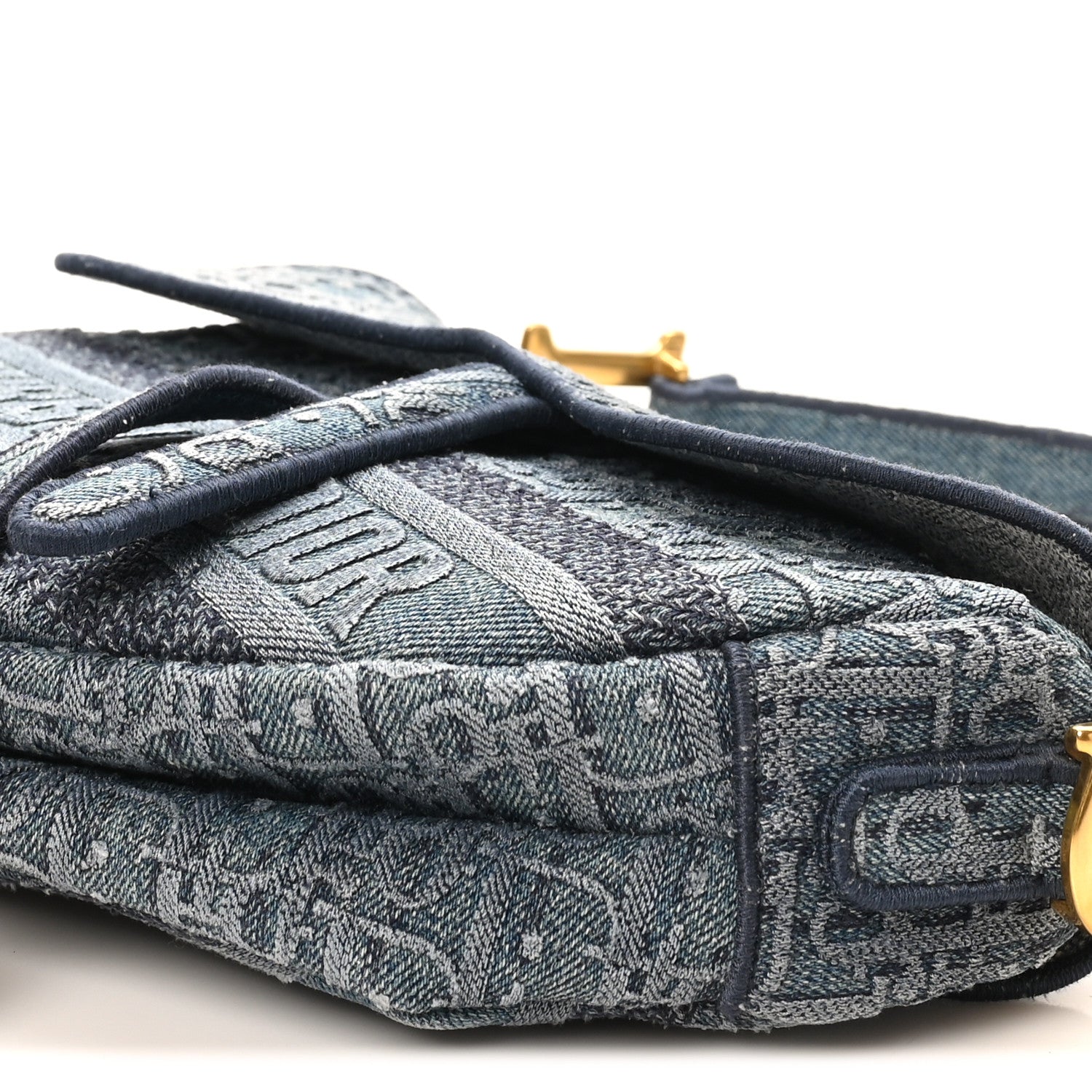 Christian Dior Oblique Embroidered Saddle Bag Denim Blue 10 of 12